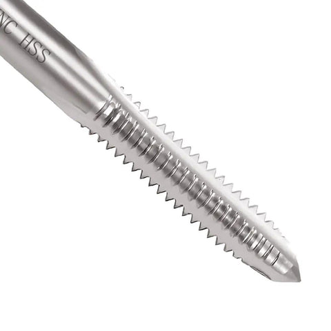 Close-up of 2-Piece 1/4-20 UNC Tap And Die Set In HSS High Speed Steel showing right-hand threading tool flute details