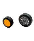 Two assorted rubber wheels from 40 Piece Toy Wheel Set With 20 Metal Shafts For DIY Model Cars Trucks Robots And Helicopters Rubber Wheels
