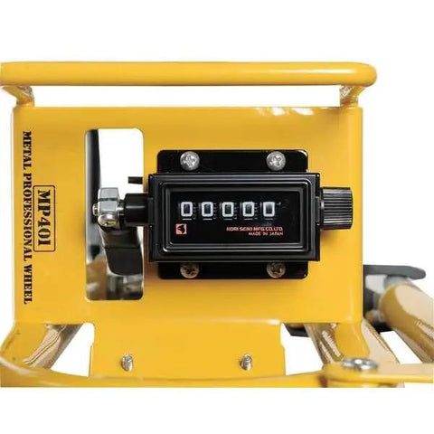 Heavy Duty Metal Frame Measuring Wheel With Foot Graduations And Geared Mechanical Clicker Counter For Outdoor Layouts Featuring Smooth Rubber Tire And Large Display Numbers Built Tough To Get Measurements Squared Away Fast And Reliable