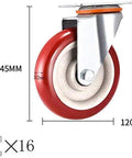 Heavy Duty Polyurethane Swivel Casters With Secure Locking Brakes And Built In Dust Shields For Furniture Office Chairs And Rolling Carts Ultra Quiet Smooth Roll 145Mm showing 145mm red wheel and mounting plate.