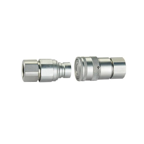 Beefy Half Inch Hydraulic Flat Face Quick Connect Couplers For Heavy Duty Fittings And Hydraulic Tooling ISO 16028 ISO 12.5 Compatible Male And Female Sides Skid Steer Hydraulics Connector Industrial Grade Fitting, steel couplers