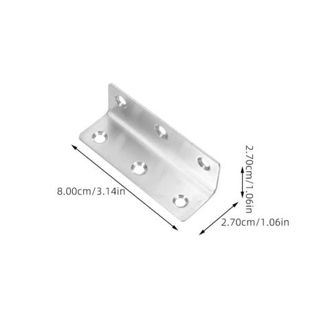Heavy Duty Stainless Steel Corner Braces Eight Pack L Shaped 90 Degree Brackets with dimension details.