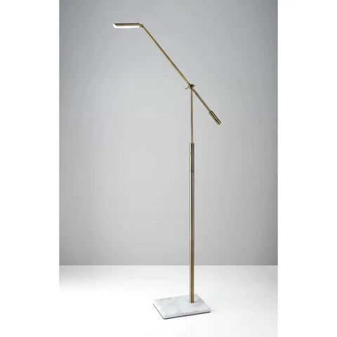Vera LED Floor Lamp With Adjustable Height 46.5 To 61 Inches, 6W Full Spectrum LED, Dimmer Touch, Antique Brass, Marble Base