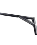 Side view of black steel Two Pack Folding Shelf Brackets Black Heavy Duty Steel Collapsible Hinges For Workbench Table Or Counter Tools