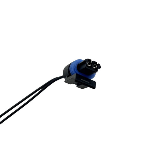 Side view of YCUPONE engine coolant temperature sensor with blue O-ring and two-pin pigtail connector.