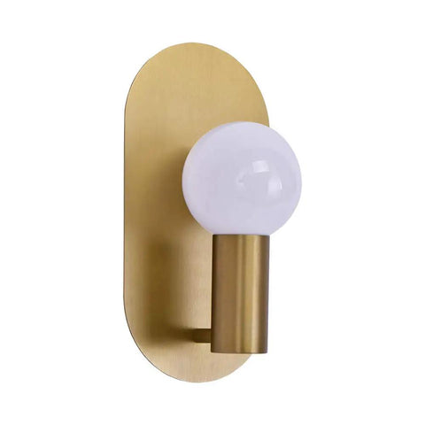 Two Pack Brushed Gold Oval Wall Sconces Modern Mid Century Vanity Lights For Bathroom Mirror And Living Room Hallway Dope Minimalist Design With Concealed Lamp Base And Thick Solid Back Plate - close-up view