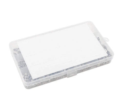 Plastic case containing 540-Piece Stainless Steel Socket Head Cap Screws, Hex Nuts, And Flat Washers All-In-One Assortment Kit For 2-56, 4-40, And 6-32 UNC Threads.