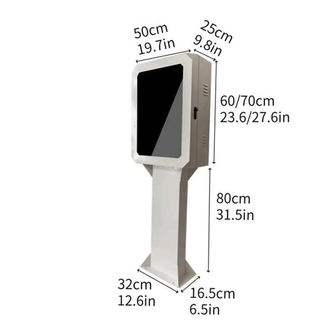 Lockdown Heavy Duty EV Charger Housing Box With Waterproof Shield For Floor Wall Station Secure Key Entry Tough Weather Guard For Electric Vehicle Gear Safeguard, white protective casing, floor mounted, 80cm tall.