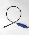 39 Inch Flexible Drill Shaft Attachment For Rotary Tools With 18mm Connector, black, connected to blue rotary tool on white background