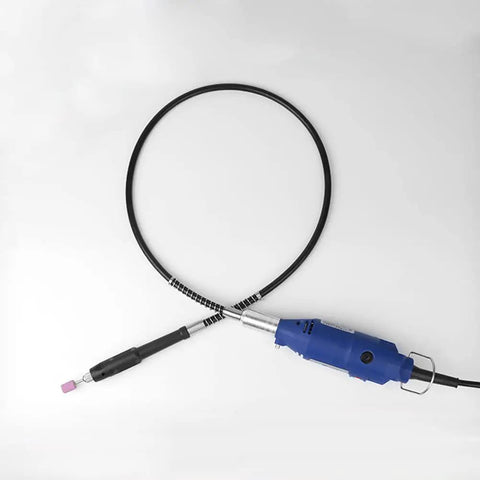 39 Inch Flexible Drill Shaft Attachment For Rotary Tools With 18mm Connector, black, connected to blue rotary tool on white background