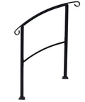 Rock Solid Wrought Iron Handrail For Outdoor Steps, Black Metal Stair Railing with curved grip for easy installation.