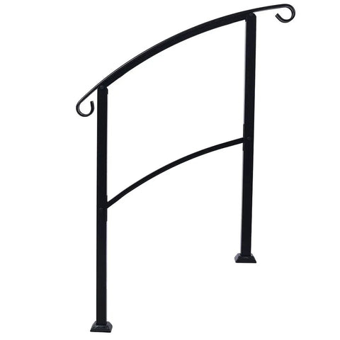 Rock Solid Wrought Iron Handrail For Outdoor Steps, Black Metal Stair Railing with curved grip for easy installation.
