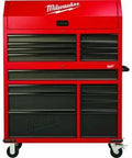 Heavy Duty 16 Drawer Tool Chest And Rolling Cabinet Set 46 Inch Red Black Workshop Storage with secure locks and steel construction.