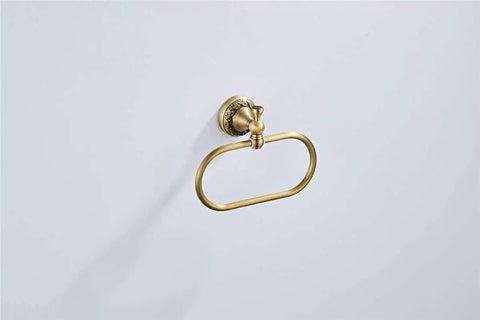 Oval Towel Ring In Brushed Bronze Finish With Antique Brass Look Exquisite Carved Pattern Wall Mounted Hand Towel Holder