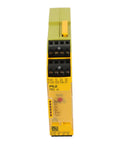 24V Safety Relay Module Workhorse With Two Channel Input And One Semiconductor Output 8 Amp Din Rail Mount Instant E Stop Monitoring Normally Open And Normally Closed Contacts Model 750104, yellow DIN rail module