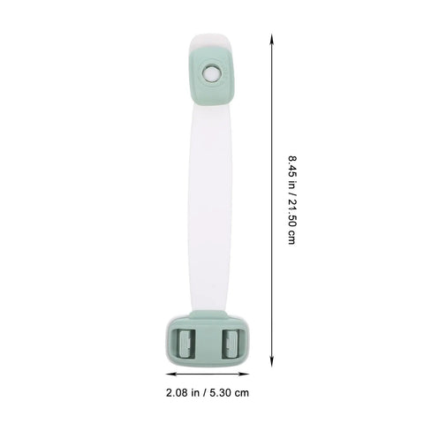Kid Safe Cabinet Door and Drawer Latches With Double Press Buckle Design ABS Material Proofing Locks shown vertically with dimensions