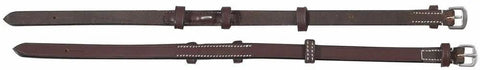 Pro Replacement Cheek Straps For Horse Bridle In Australian Nut Leather With White Stitching And Buckle Closures shown flat