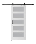 Five Panel Glass Barn Door Kit With Sliding Hardware And Handle Built Tough On MDF Core With Eco Waterproof PVC Veneer