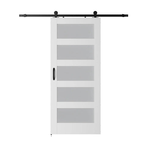 Five Panel Glass Barn Door Kit With Sliding Hardware And Handle Built Tough On MDF Core With Eco Waterproof PVC Veneer