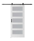 Five Panel Glass Barn Door With Sliding Hardware Kit And Handle Solid MDF Core And Eco Waterproof PVC Veneer White Finish Dope Durable Modern Interior Door Solution For Homes Size 30x84 Inches