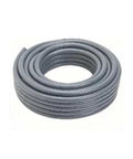 Liquid Tight Flexible PVC Conduit Gray 3/4 Inch 100 Ft Roll Workhorse Electrical Wire Protection Sleeve coiled in a neat loop.