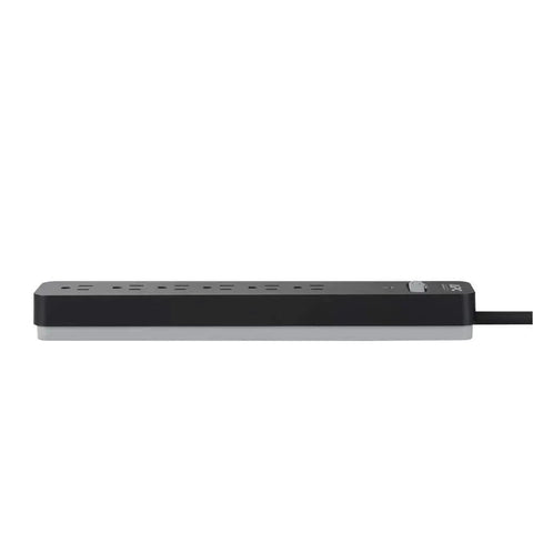 Side view of Long 15 Foot Surge Protector Power Strip With Six Outlets 1080 Joules Recessed Switch 14 Gauge Cord Wall Mount Keyholes