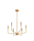 Gold Brass Six Light Chandelier For Dining Room And Living Room, Vintage Edison Bulbs Ready shown hanging