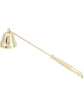 Slick Stainless Steel Candle Snuffer With Ergonomic Long Handle And Hassle Free Wick Control For Tapered Dinner Candles And Fresh Home Decor Setup In Classic Gold Finish on white background.