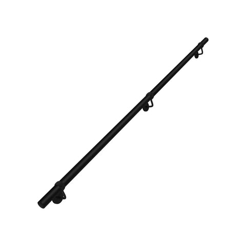 Rock Solid Steel Staircase Handrail Six And A Half Feet Long No Sweat Wall Mount Indoor Safety Railing With Grippy Matte Black Coating, straight view of black metal railing.