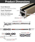 Product dimensions for Soft Close Sliding Pocket Door Kit With 10.8ft Barn Door Track System, showing track and roller details.