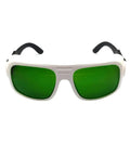Heavy Duty Laser Safety Glasses Serving Up Knock Out Protection Across 800 To 1700Nm With Od4 Plus And Od6 Plus Ratings For Telecom Nd Yag Diode Crews Clear Lens, green lenses, white frame.