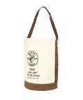 Heavy Duty Canvas Bucket With Leather Bottom, 12 Inch Diameter, 1 Pocket, 100 Pound Load Rated Utility Bucket, showing side view