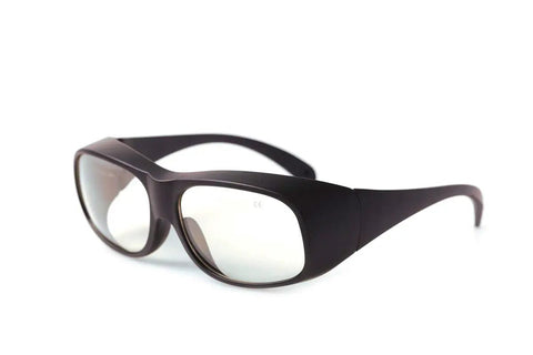 Heavy Duty Laser Safety Glasses Offering Smooth Operator Clarity And Top Shelf Protection Purpose Built For 2940nm Erbium Pro Machines and Busy Clinic Routines, side angle with sleek black frame.