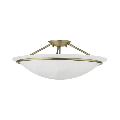 Newburgh 3 Light Ceiling Mount in bronze, transitional style with alabaster glass shade, steel construction, side view