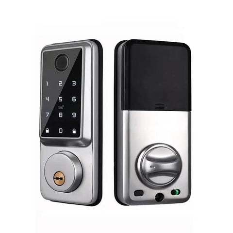 Solid As A Rock Waterproof Smart Deadbolt Lock For Home featuring biometric fingerprint scan and digital keypad, sleek design.