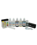 Spectrum Deluxe Water Test Kit For Home And Pros That Measures Hardness Iron pH Chlorine And TDS With Fast Accurate Field Readings kit with bottles, vial, and pH chart