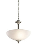 15 Inch Two Light Convertible Inverted Pendant And Semi Flush Light With Satin Etched Glass In Brushed Nickel Finish