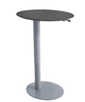 Heavy Duty Pneumatic Lectern With Smooth Height Adjustment Mobile Presentation Podium Built Like A Tank No Sweat Setup Rock Solid Base standing height-adjustable lectern with black round top and gray base.