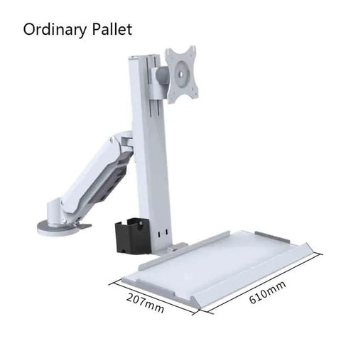 Solid Single Monitor Arm In Crisp White With Smooth Gas Spring Adjustments For 15 To 32 Inch Screens featuring a side view with dimensions.