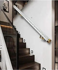 Clear Acrylic Stair Rail With Elegant Gold Brackets Adjustable Handrail Kit For Indoor Outdoor Rooms Slick Look Top Shelf Home Flex Easy Install Four Point Five Feet on modern staircase.
