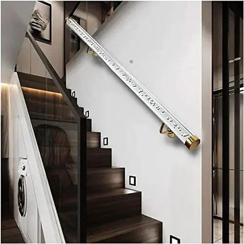 Clear Acrylic Stair Rail With Elegant Gold Brackets Adjustable Handrail Kit For Indoor Outdoor Rooms Slick Look Top Shelf Home Flex Easy Install Four Point Five Feet on modern staircase.
