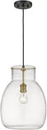 One Light Pendant With Clear Glass, 12 Inch Round Shade, Transitional Old World Inspired Ceiling Light For Living Room, Kitchen Island, Or Foyer, Bronze Finish, Dope Curves, Coastal Craftsmanship, Industrial Vibe displayed against a white background.