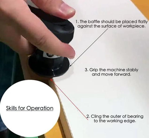 Mini chamfering tool, handheld pneumatic beveler for metal edges, Amazon brand, side view.