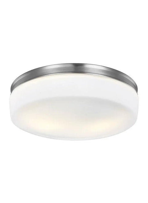 Two Light Flush Mount In Satin Nickel Finish With White Opal Etched Diffuser Patterned Like Emerald Cut Diamond 13.5" x 4.25"