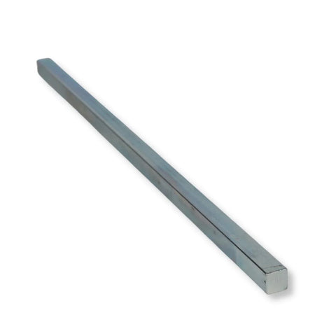 Three Eighths Inch Square Steel Key Stock Bar Zn Coated Cold Drawn Oversized Twelve Inch Pack Of Three For Precision Key Stock In Machinery And Industrial Applications, shown in side view
