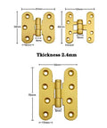 Diagram of Five Pcs Brushed Brass Deco Furniture Hinges Set Versatile Miniature Door Hinges with measurements for DIY projects.