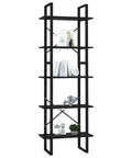 5-Tier Black Bookcase With Engineered Wood And Metal Frame Industrial Modern Tall Shelf featuring decorative items