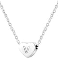 Stainless Steel Heart Shaped Alphabet Initials Charm Pendant Necklace 7mm By 7mm Size Hypoallergenic Nickel Free Jewelry For Personalized Name Letters