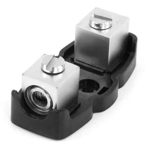 Badass Mini ANL And MANL Inline Fuse Holder For 4 And 8 Gauge Wire With Forged Brass Body And Satin Chrome Cap close-up view