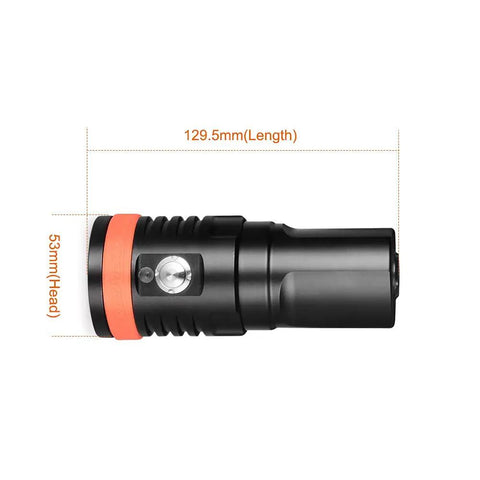 Super Bright Underwater Video Light For Scuba 5000 Lumens 120 Degree Wide Beam 150 Meter Depth Rating Titanium Alloy Switch High CRI side view
